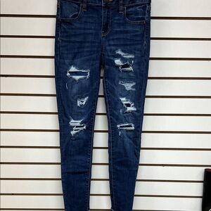 American Eagle Outfitters Dark Blue Distressed Skinny Jeans